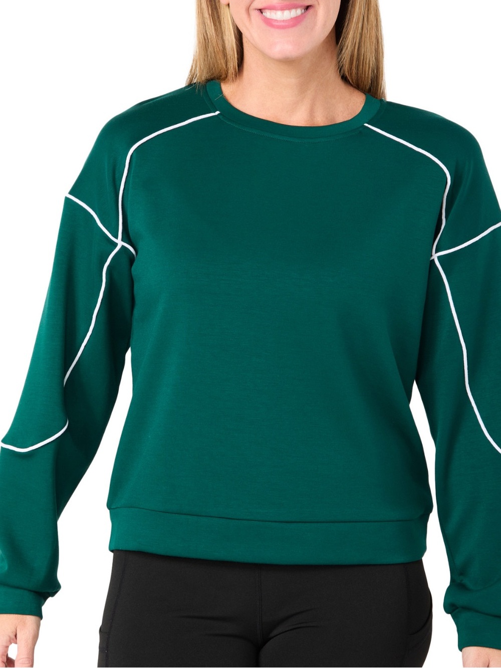 Jessica Simpson Emerald Green Long Sleeve Pullover with White Piping